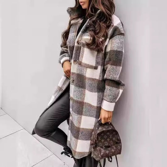 Damen Karierter Oversized-Hemd-Mantel mit praktischen Taschen EB