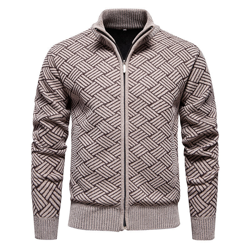 Herren modische Strickjacke mit hochgeschlossenem Kragen und Reißverschluss EB