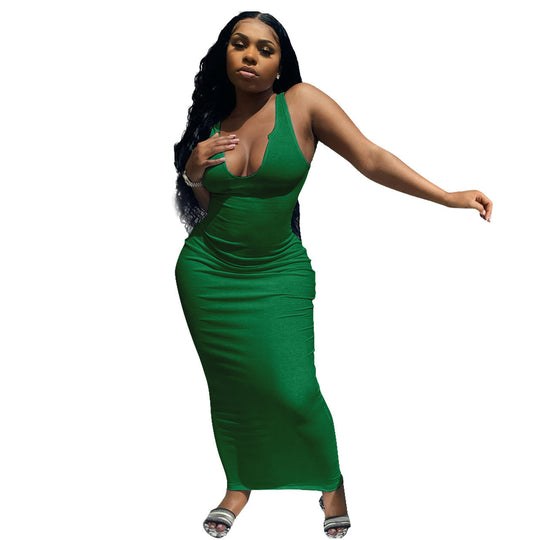Damen Figurbetontes Maxikleid mit tiefem V-Ausschnitt und sportlichem Design EB