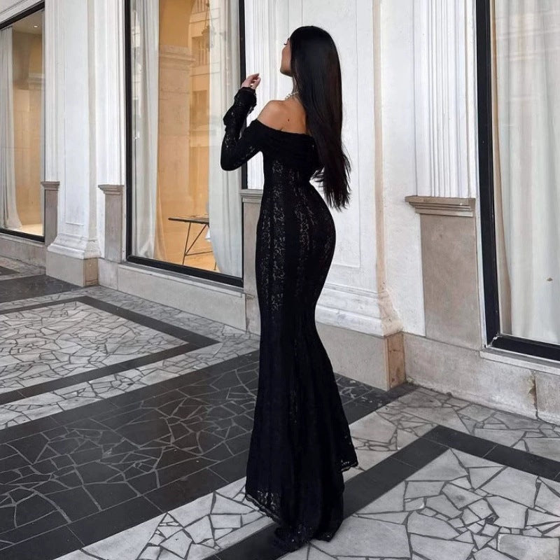 Damen Elegantes Spitzenkleid im figurbetonten Schnitt mit Off-Shoulder Design EB