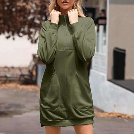 Damen Freizeitkleid mit hohem Kragen und seitlichen Eingrifftaschen EB