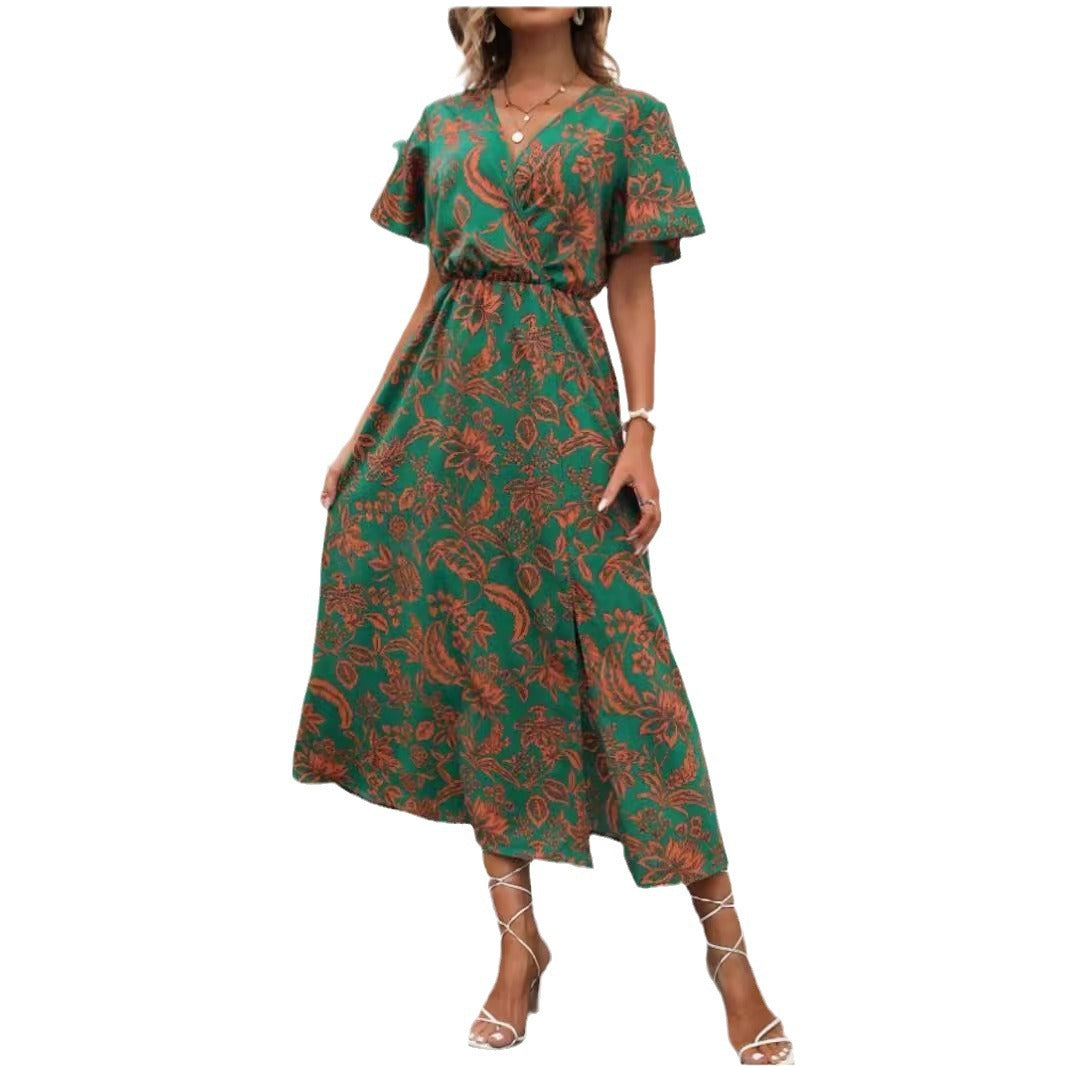 Damen Maxikleid mit verspieltem Floralprint und leichtem V-Ausschnitt EB