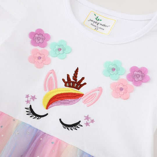 Mädchen Hochwertiges Tüllkleid mit Einhorn-Applikation EB