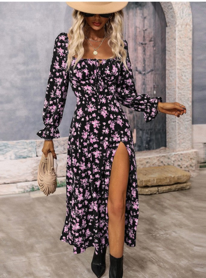 Damen Maxikleid mit tiefem Ausschnitt und Rüschenärmeln EB
