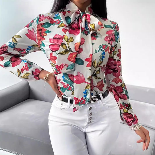 Damen Bluse mit Schleifen-Detail und floralem Design EB