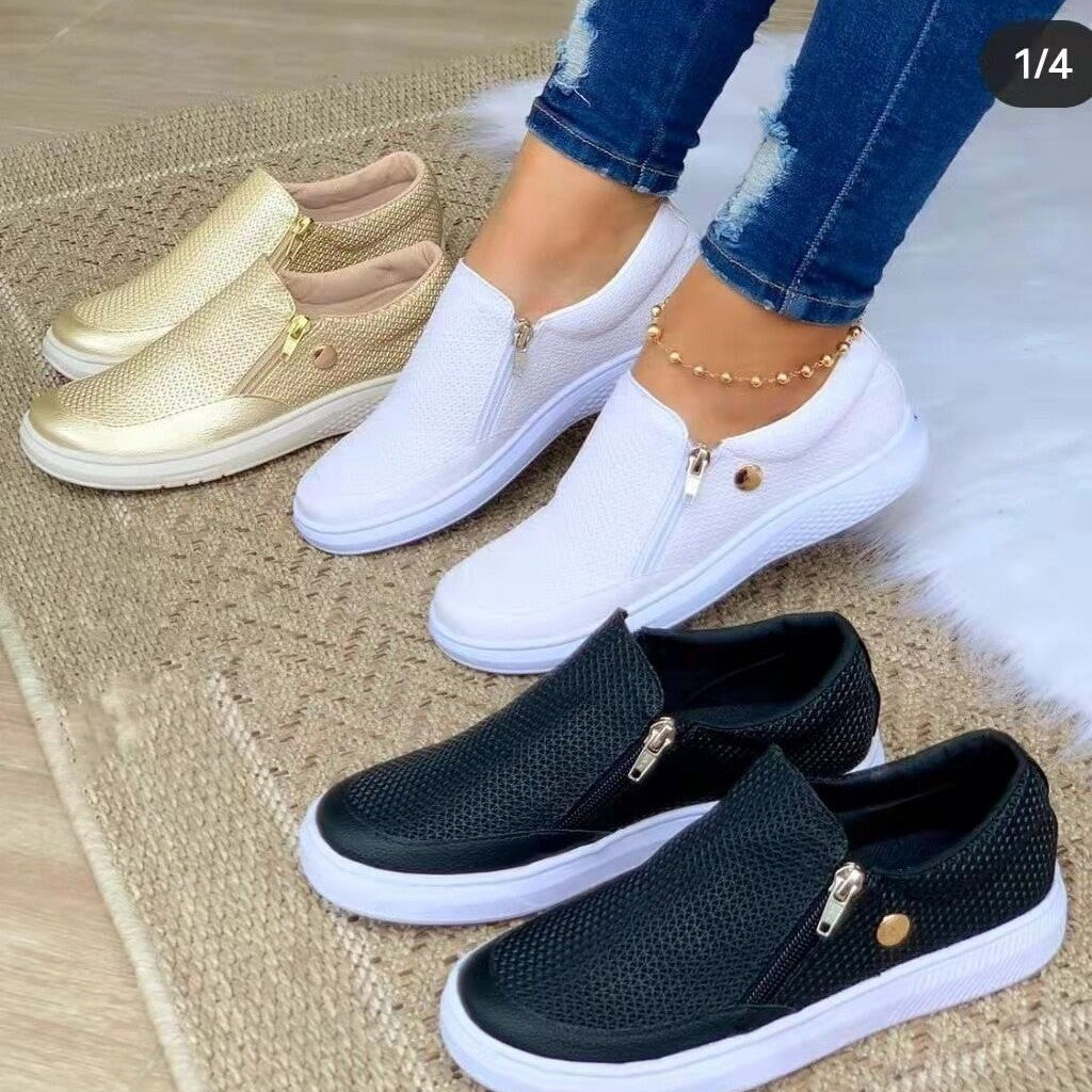 Damen Sneaker mit atmungsaktiver Mesh-Oberfläche und elegantem Reißverschluss EB
