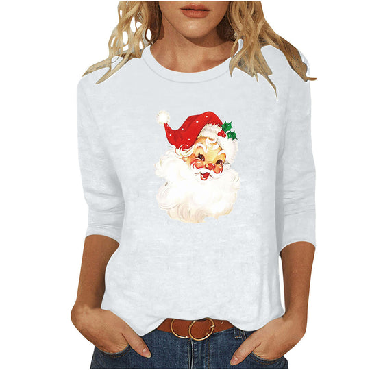 Damen nan lässiges Sweatshirt mit nostalgischem Weihnachtsmannprint und dreiviertelärmeln EB