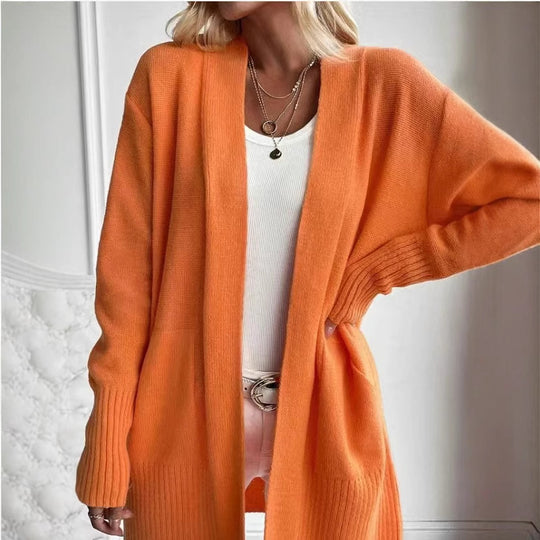 Damen lässige Strickjacke mit offenem Schnitt und Seitentaschen EB