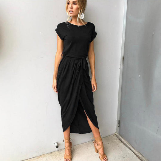 Damen Midikleid mit eleganter Wickeloptik und seitlichem Schlitz EB