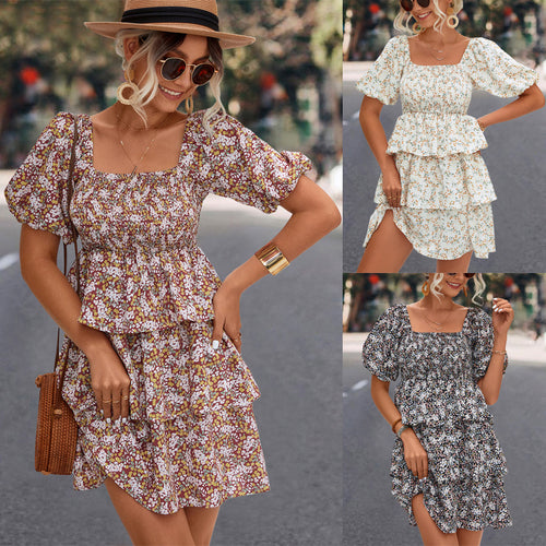 Damen Minikleid mit schwingendem Volant und eleganten Puffärmeln EB