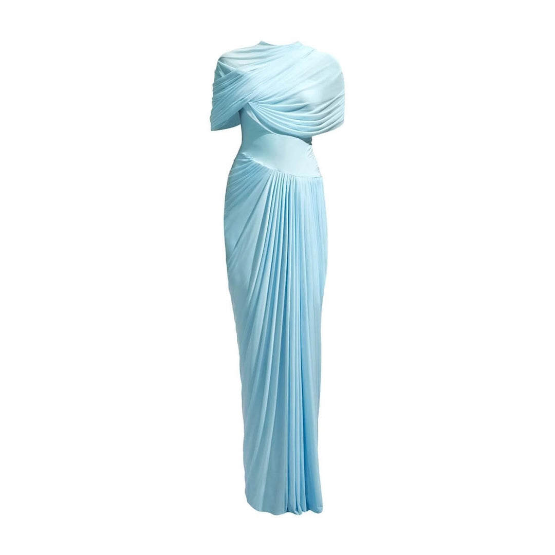 Damen Maxikleid mit eleganter Drapierung und asymmetrischen Cut-Outs EB