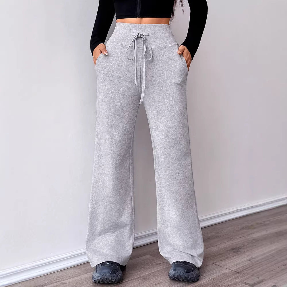 Damen Bequeme Sporthose mit hoher Taille und Kordelzug EB