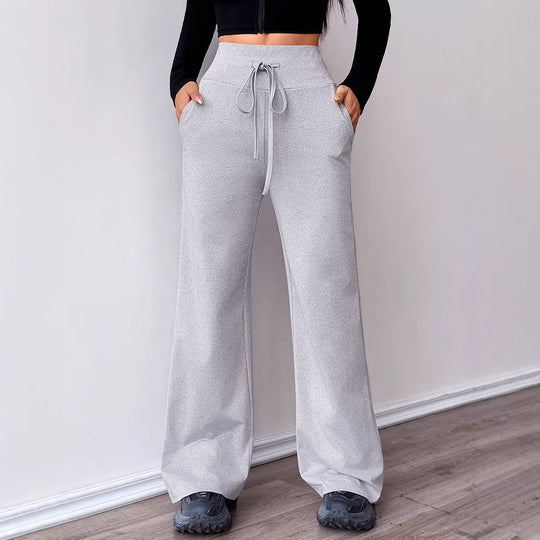 Damen Bequeme Sporthose mit hoher Taille und Kordelzug EB