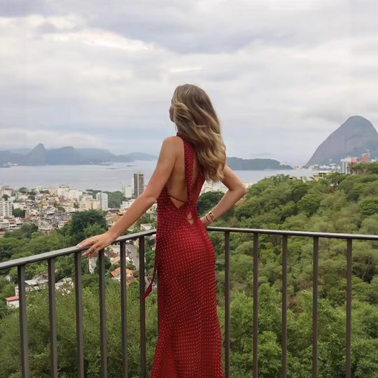 Damen Maxikleid mit raffiniertem Rückenausschnitt und eleganten Rüschen EB