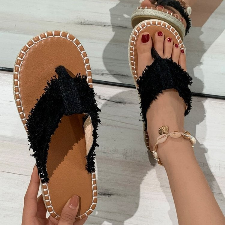 Damen flauschige Zehentrenner-Sandalen mit weichem Fußbett und trendigem Design EB