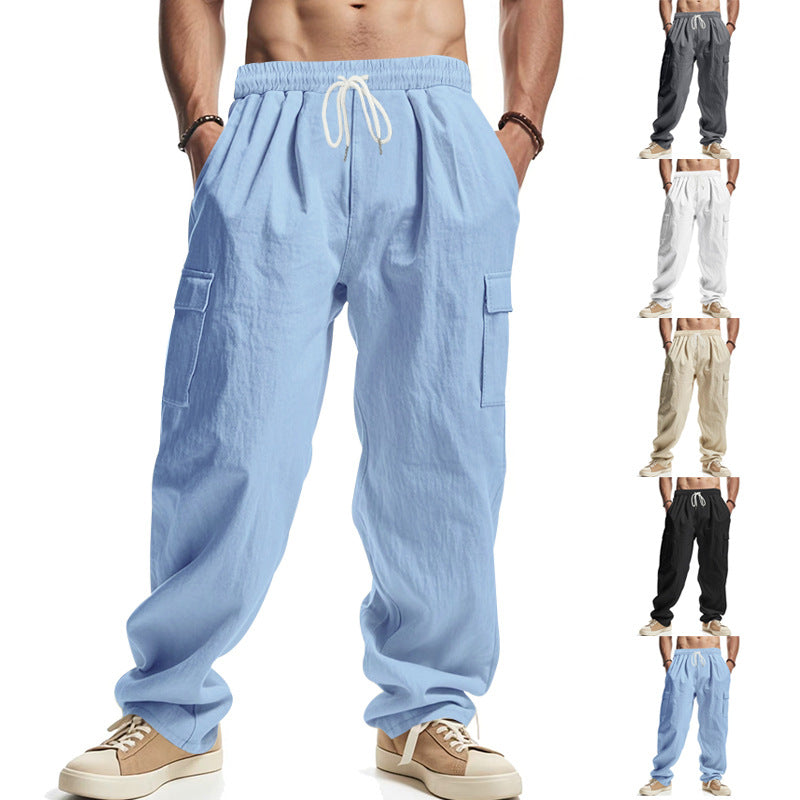 Herren nan lockere Cargo-Freizeithose mit elastischem Tunnelzugbund und mehreren Taschen EB