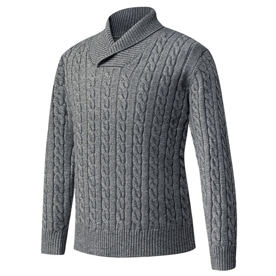 Herren Grobstrickpullover mit modernem Schalkragen und Zopfmuster EB