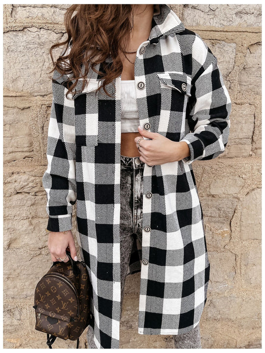 Damen Oversized Karohemdenjacke EB