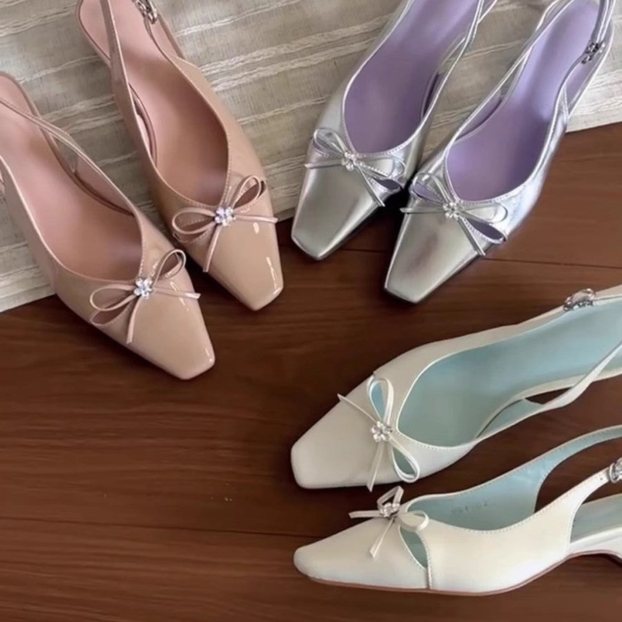 Damen Slingback-Pumps mit eleganter Schleifenverzierung und komfortablem Blockabsatz EB