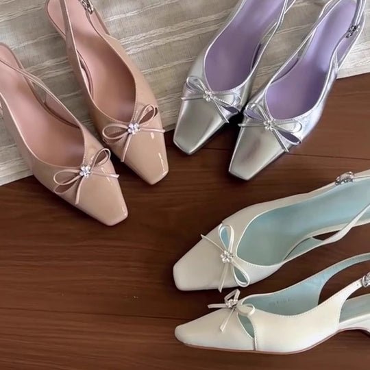 Damen Slingback-Pumps mit eleganter Schleifenverzierung und komfortablem Blockabsatz EB