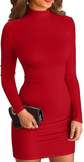Damen Figurbetontes Rollkragen‑Minikleid aus Stretch‑Jersey mit Langarm EB