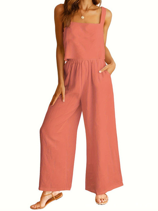 Damen Weit geschnittener Jumpsuit mit modischem Oberteil und praktischen Taschen EB