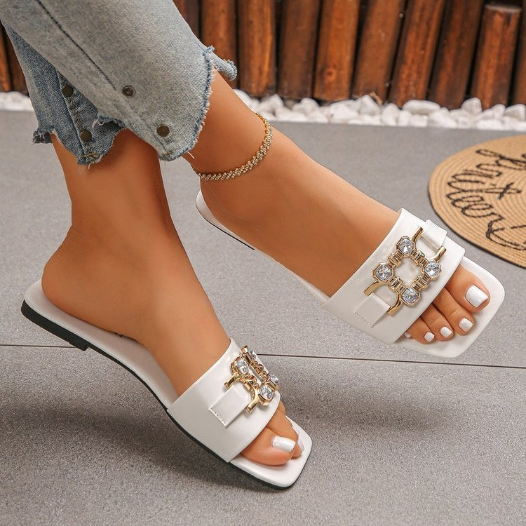 Damen modische Slides mit glitzernder Schnallenverzierung EB