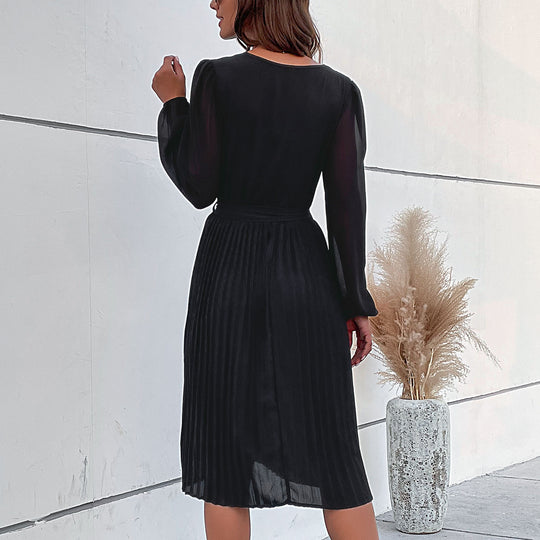 Damen Plissiertes Wickelkleid mit Gürtel EB