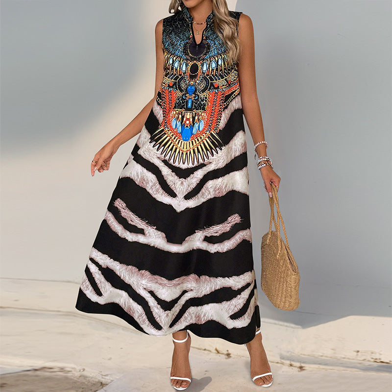 Damen Maxi-Kleid mit auffälligem Animal-Print und eleganten Verzierungen EB