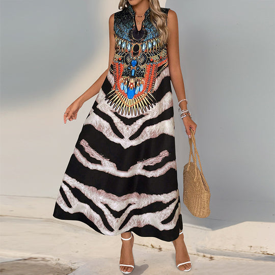 Damen Maxi-Kleid mit auffälligem Animal-Print und eleganten Verzierungen EB