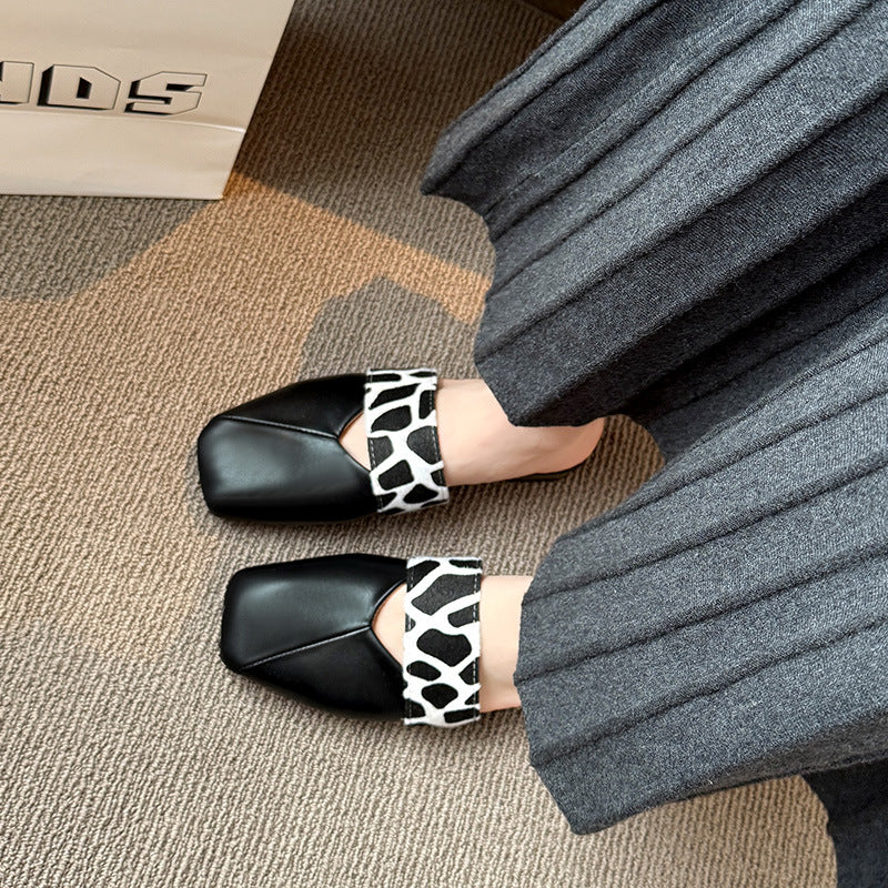 Damen Offene Mules mit modischem Knoten-Design und tierischem Muster EB