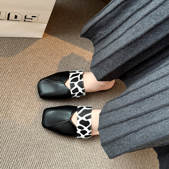 Damen Offene Mules mit modischem Knoten-Design und tierischem Muster EB