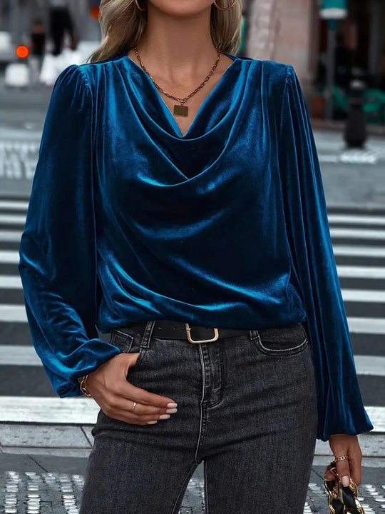 Damen Elegantes Viskosebluse mit Wasserfallausschnitt EB