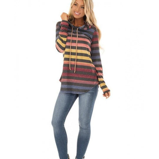 Damen Gestreiftes Kapuzenlongsleeve mit Tunika-Silhouette EB