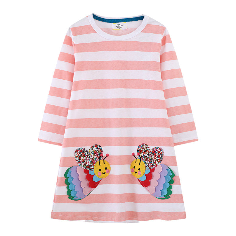 Mädchen Langarmkleid mit buntem Schmetterlingsdesign EB