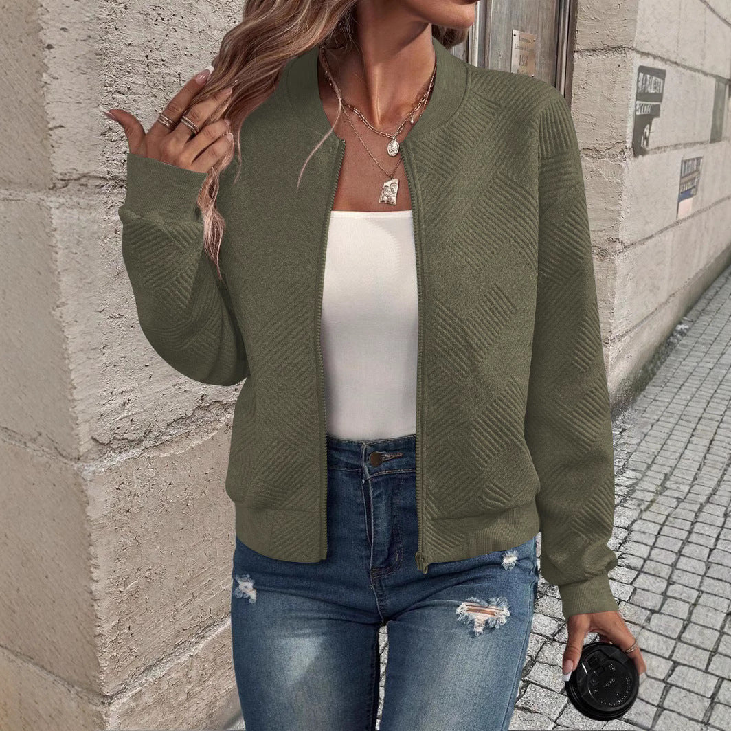 Damen stylische Sweatjacke mit strukturiertem Muster und hohem Kragen EB