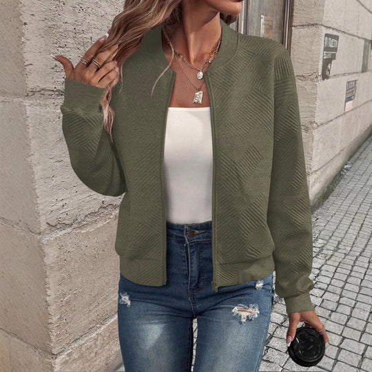 Damen stylische Sweatjacke mit strukturiertem Muster und hohem Kragen EB