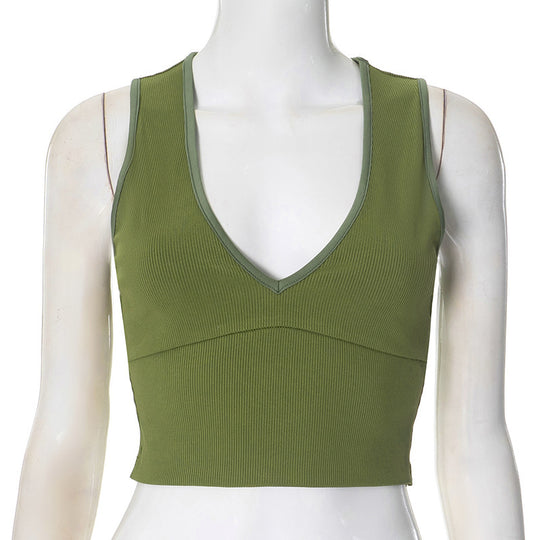Damen Crop-Top mit stylischem V-Ausschnitt und feiner Rippstruktur EB