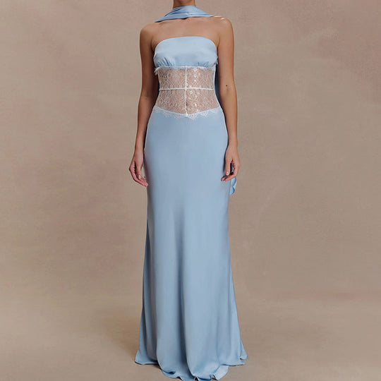 Damen Hochwertiges Abendkleid mit floralem Spitzenoberteil EB
