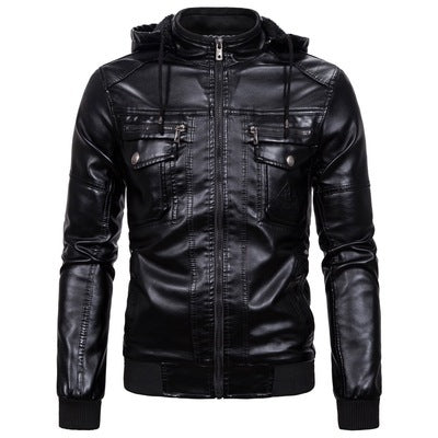 Herren Kunstlederjacke mit Kapuze und Fleece-Futter EB