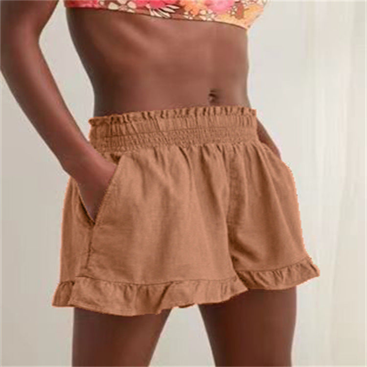 Damen Lockere Shorts mit Volant und Taschen EB