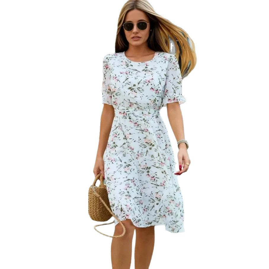 Damen Midi-Kleid mit floralem Design und fließendem Schnitt EB