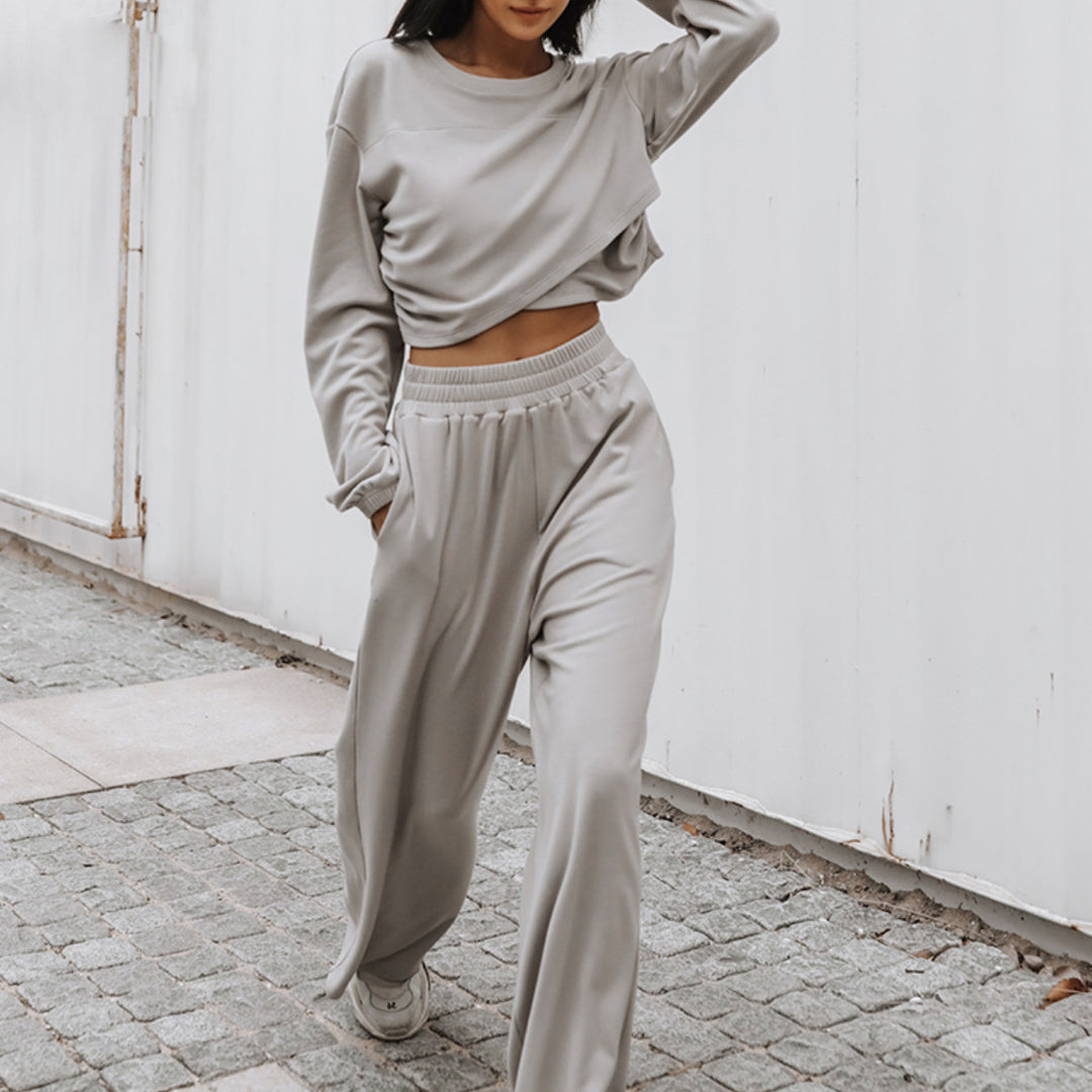 Damen nan weites Lounge-Hosen-Set mit hohem Komfortbund und kurzem Sweatshirt EB