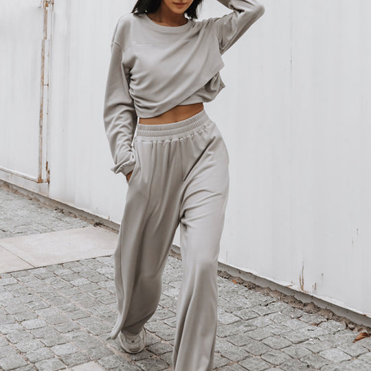 Damen nan weites Lounge-Hosen-Set mit hohem Komfortbund und kurzem Sweatshirt EB
