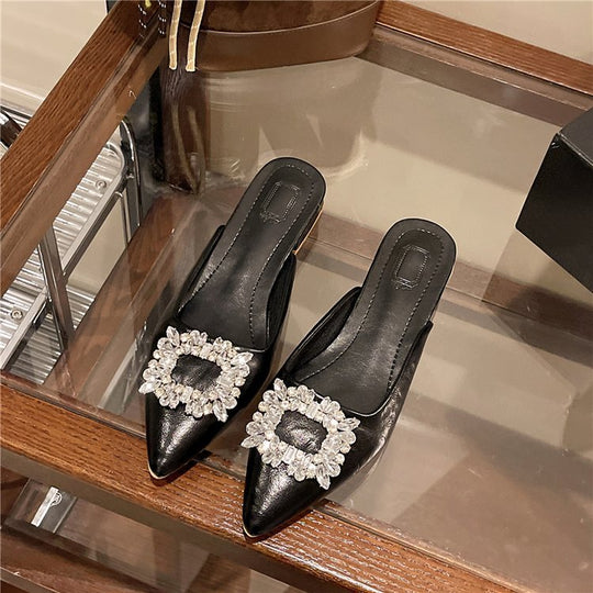 Damen elegante Mules mit funkelnden Strass-Akzenten EB
