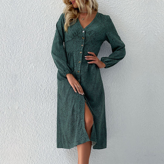 Damen Hemdkleid mit elegantem V-Ausschnitt und Knopfdetails EB
