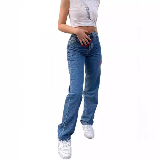 Damen Jeans im Vintage-Style mit dekorativem Schmetterlingsmuster EB