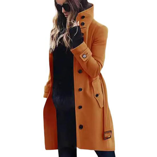 Damen Eleganter Hochkragen-Mantel mit praktischen Taschen EB