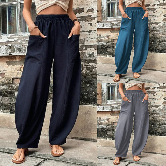 Damen Weite Leinen-Relaxhose mit praktischen Eingrifftaschen EB