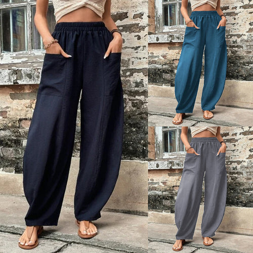 Damen Weite Leinen-Relaxhose mit praktischen Eingrifftaschen EB